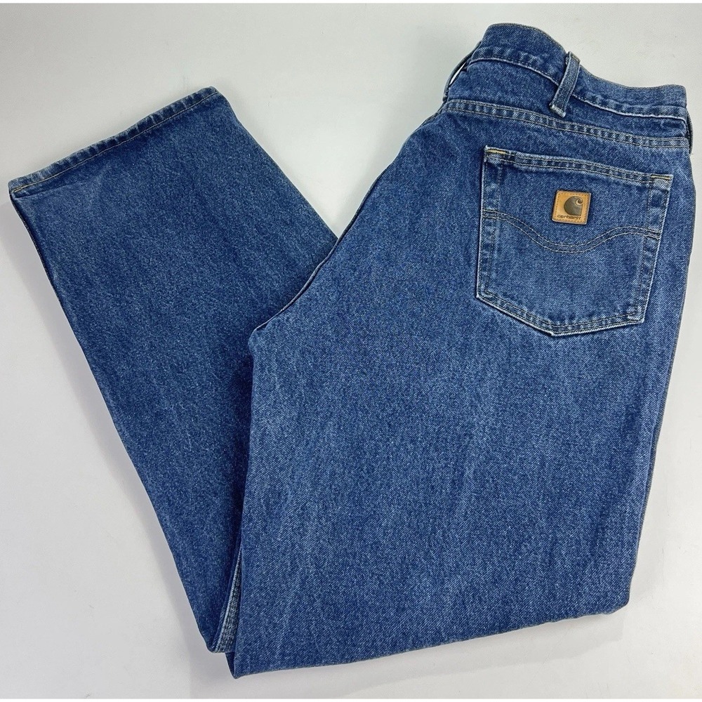 Carhartt Relaxed Fit Straight Blue Denim Jeans 42x32 5-Pocket Medium Wash